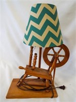 Vintage Wooden Spinning Wheel Lamp Powers ON