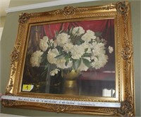 Antique Framed Peony Picture