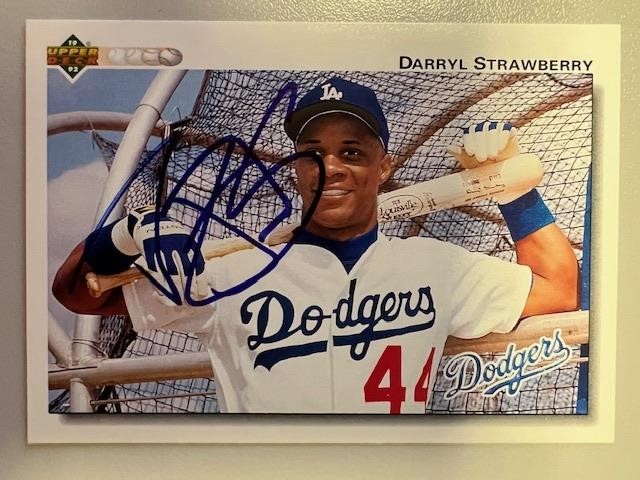 Dodgers Darryl Strawberry Signed Card with COA
