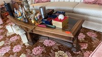 WOOD COFFEE TABLE WITH GLASS TOP
