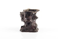 CHINESE LACQUERED BURL WOOD BRUSHPOT