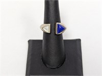 .925 Sterling Adjustable Blue/MOP Stone Ring