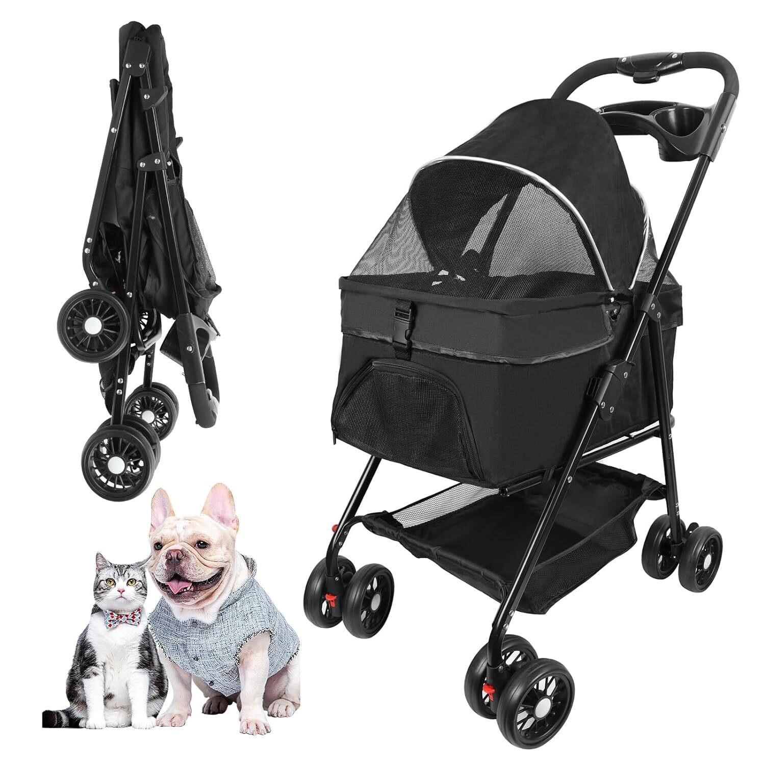 Pet Stroller for Cats/Dogs  Foldable  Black