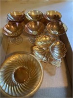 8 Pieces of Marigold Carnival Glass