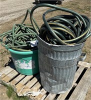 Multiple Garden Hoses in a Garbage Can