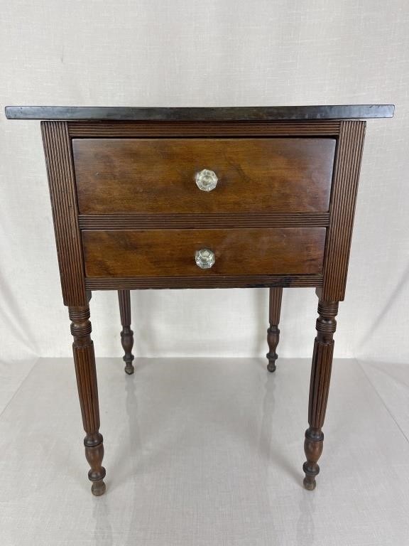 Antique Two Drawer Cherry Stand with Glass Pulls