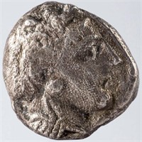ANCIENT SILVER COIN WITH ATHENA