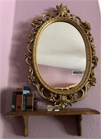 Plastic mirror, mini books, wood display shelf