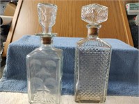 2 Vintage Glass Liquor Decanters -10"
