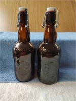 2 Old Vintage Grolsch Lager Brown Beer Bottles