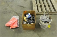 Box & Pail Of Brackets &  Assorted Items