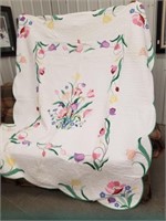 Vintage Hand embroidered floral quilt 86x73