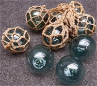 (9) Glass Fishing Net Floats - Asian & American