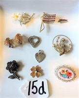 Estate Jewelry Lot, SS, Gold Filled Pins, Charms