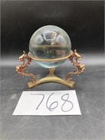Dragon Motif Brass Crystal Ball Stand