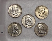 Franklin Half Dollars 1948-D, 50, 51, 51-D, 53-D