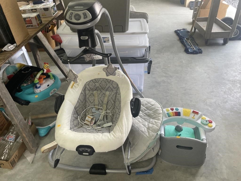 Graco electric baby swing , bouncer and baby toys