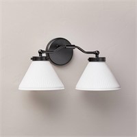 Reeded Milk Glass 2 Bulb Vanity Wall Sconce