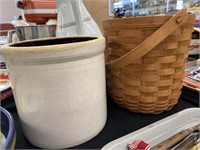 Longaberger Basket with Stoneware Crock