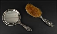 Lot of 2 Sterling Silver Vanity Mirror / Brush