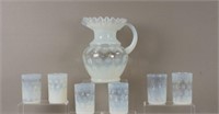 White Opalescent Coin Dot Water Pitcher, Tumblers