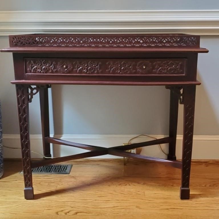 Asian Inspired Carved Wood Table