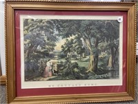 Antique Plate Currier & Ives Print, My Cottage Hom