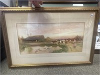 Original watercolor of Girl with Cattle, very old