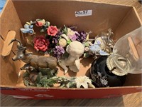 Misc. box lot containing oil lamp, floral, cherub