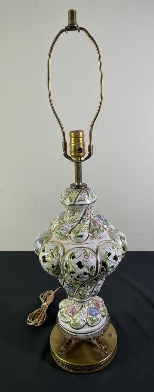 Hand Painted Porcelain & Brass Table Lamp