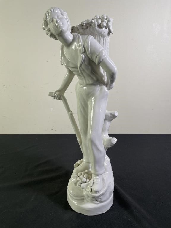 Italian White Ceramic Boy w/ Grapes Figurine