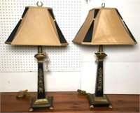 Pair of Black & Gold Table Lamps with Cloth Shades