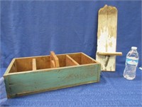 super cute antique wooden box & wall rack