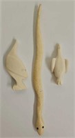 (3) Antique Hand Carved Ivory Animals