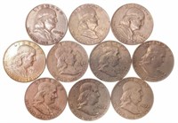 (10) 1962 Benjamin Franklin Silver Half Dollars