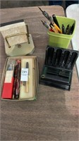 Vintage fountain ink pens & office supplies - lot