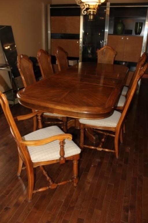 Wooden Table & 8 Chairs - photos shows with 2 Leaf