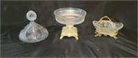 2 Candy Dishes, Pressed Glass Bird Compote Lid