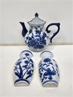 3 Blue and White China Wall Pockets