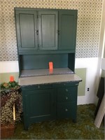 Hoosier cabinet with flour bin, glass knobs, etc
