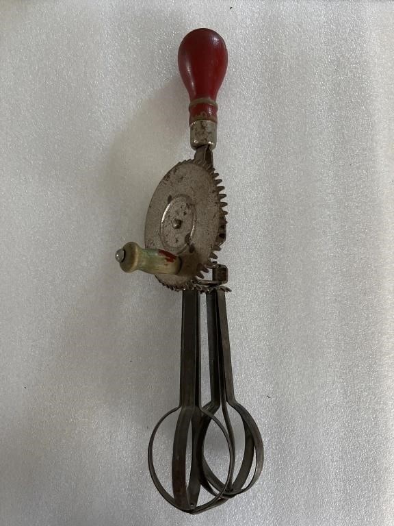 Vintage kitchen, utensil, wood, red handle hand,