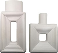 Nordic Vase Set of 2  10 + 8  White Ceramic