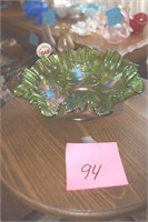 Green Carnival glass bowl