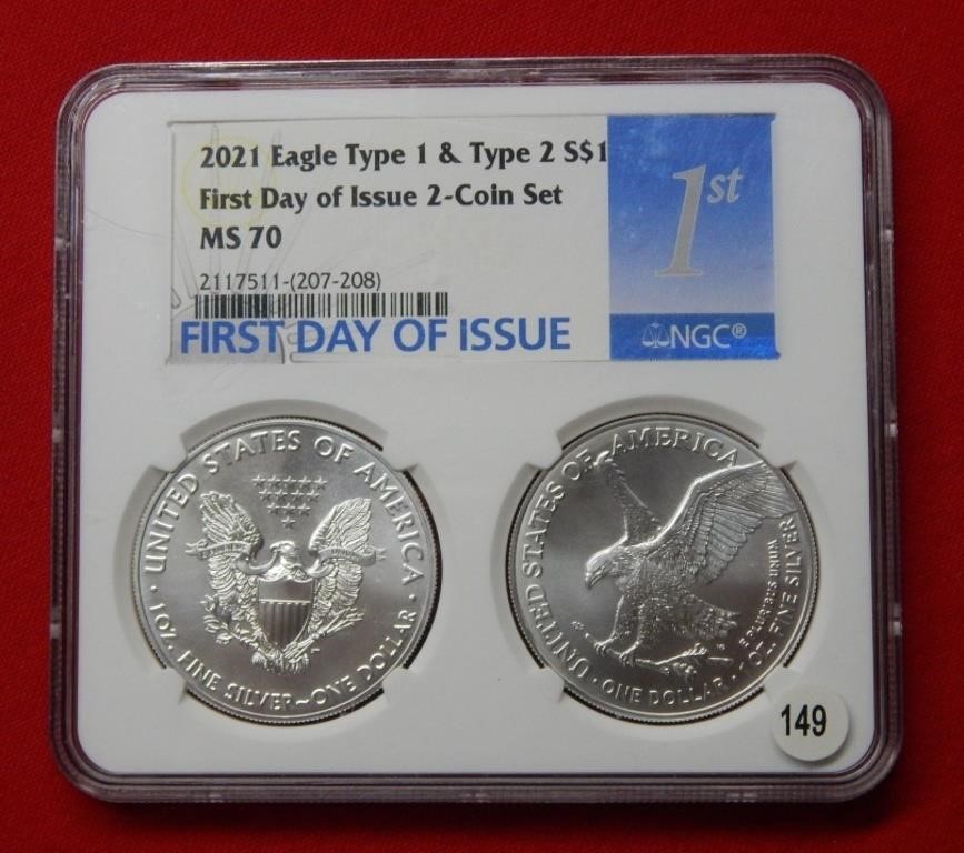 2021 American Silver Eagle T1 & T2 NGC MS70