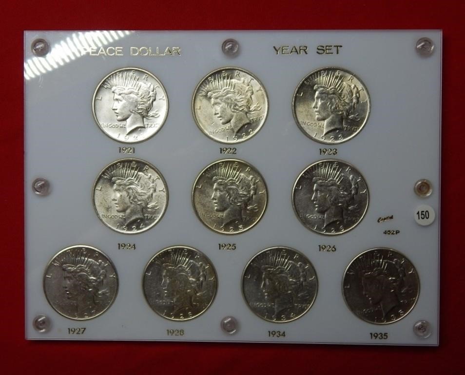 (10) Peace Silver Dollars - 1921-1935