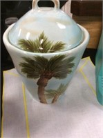 Palm tree lidded cookie jar