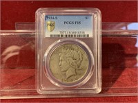 1934-S PCGS F15 SILVER PEACE DOLLAR