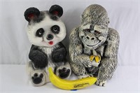 2 Vtg. Chalkware Critter Banks ~ Panda & Gorilla!