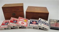 Vintage Wood Playing Card Boxes & Several Decks of