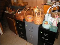 3 FILE CABINETS, 10+ BASKETS & WOOD TRUCK